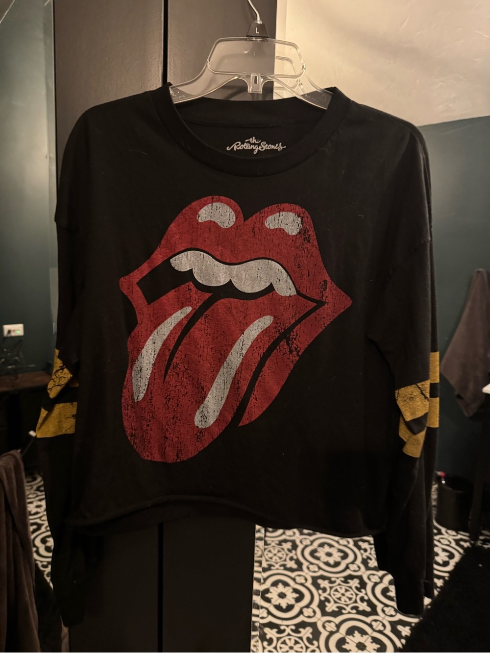 The Rolling Stones Black Tee with Red and White Tongue Graphic